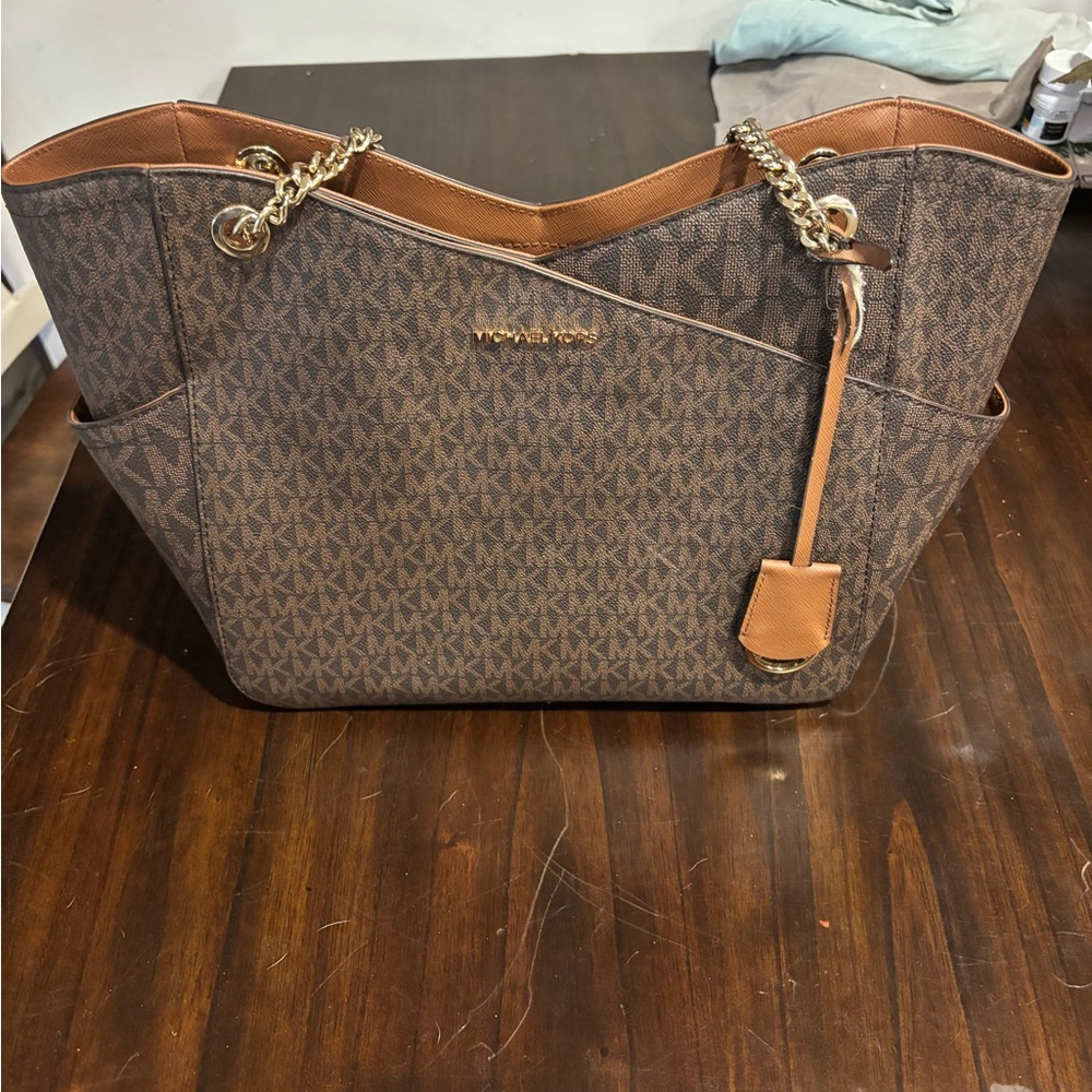 Michael Kors Brown Tote with Gold Accents
